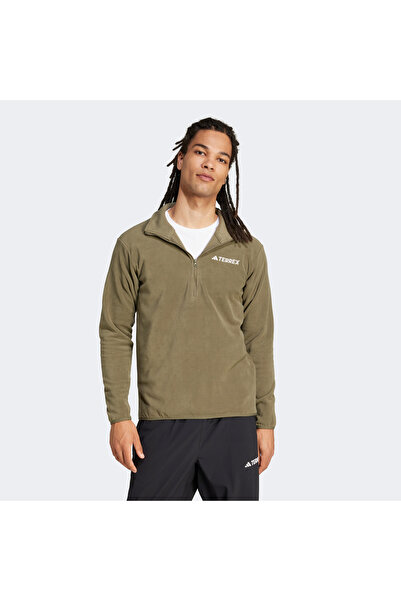 adidas Mountain Essentials Half-Zip Fleece Erkek Yeşil Polar