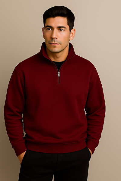 DEEPSENCE Men's Thick 3 Thread D Mock Neck Half Zipper Winter Sweatshirt with Fleece Inside