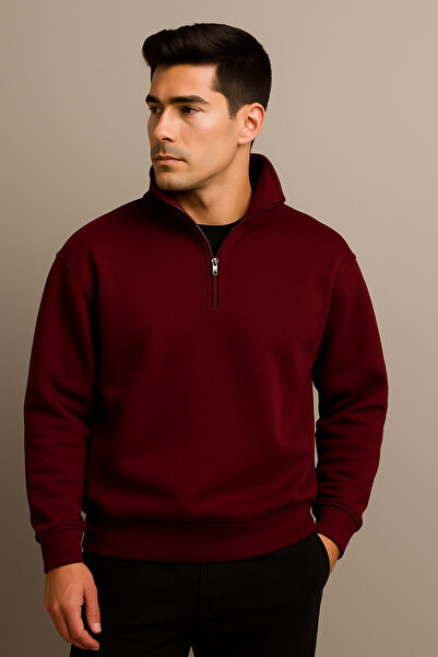 DEEPSENCE Men's Thick 3 Thread D Mock Neck Half Zipper Winter Sweatshirt with Fleece Inside