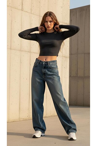 geenz manifacture Buckle Detailed Loose Fitting Wide Leg Comfortable Baggy Jean Jeans Loose Women's Pants