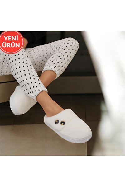 leon Women's Button Patterned Plush Slippers