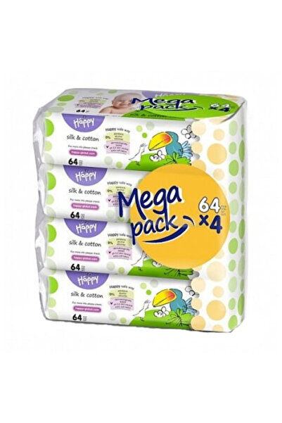 Happy Happy Wet Wipes, Silk & Cotton, Mega Pack- 4 x 64 - 256 PCS