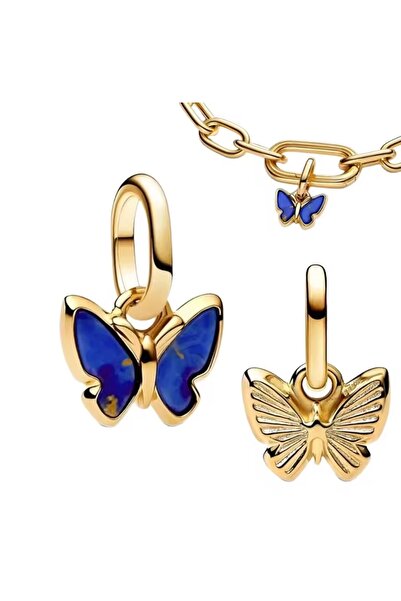 Lovecharm Mini Gold Mavi Kelebek Charm ve Kolye Ucu