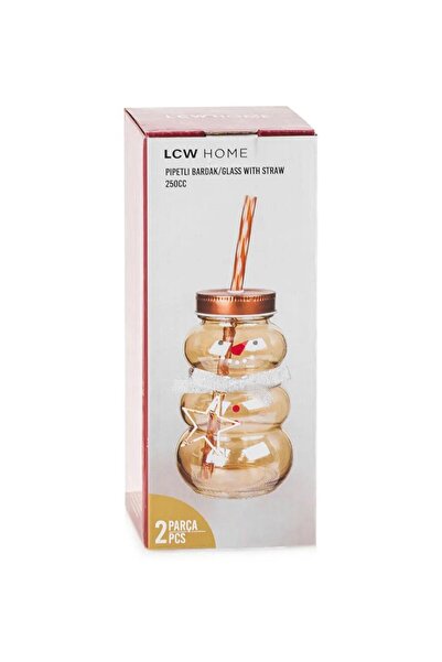 LC Waikiki Snowman Figured Glass Cup with Straw 250 ml (W5)