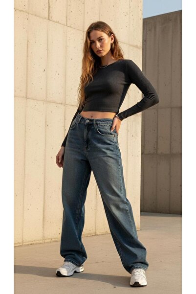 geenz manifacture Buckle Detailed Loose Fitting Wide Leg Comfortable Baggy Jean Jeans Loose Women's Pants