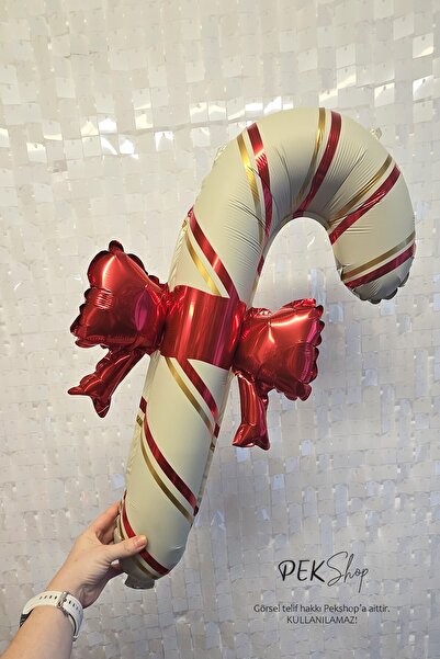 PEKSHOP Beige Cane Candy Foil Balloon with Bow
