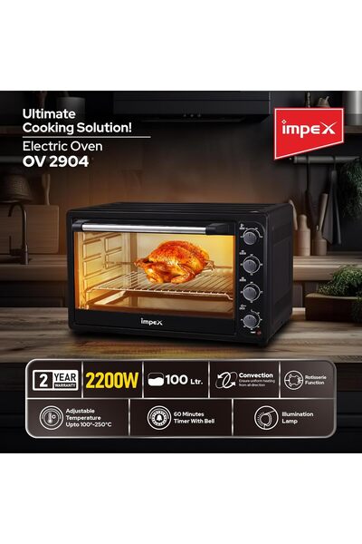 İMPEX OV 2904 100L Electric Oven2200W 12-Stage Heating Rotisserie Convection 100-250°C Inner Light