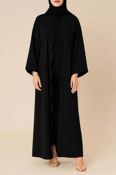 MayaCloset Wave Cut Detailed Long Woven Kimono & Kaftan & Abaya with Inner Dress
