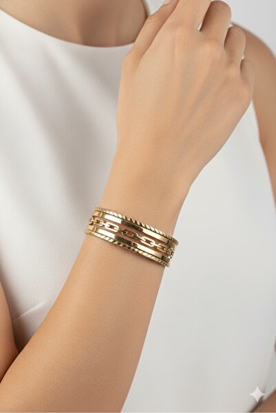 Dorvina سوار نسائي من الفولاذ المقاوم للصدأ، لون ذهبي، موديل عتيق 316L، لا يت...