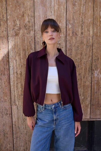 modaparis outlet Kadın Astarlı Mürdüm Bomber Ceket