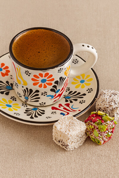 MUGUSA HEDİYELİK طقم فناجين قهوة مكون من قطعتين مصنوع يدويًا من السيراميك الص...