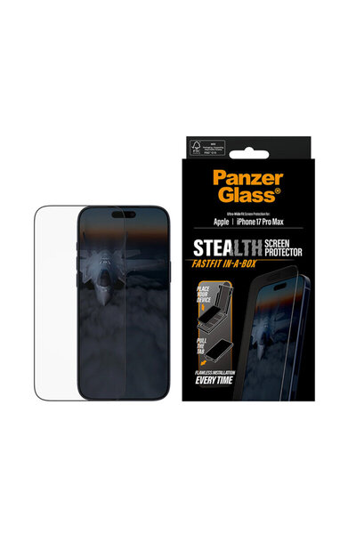 Panzer iPhone 17 Pro Max PanzerGlass® Stealth Ultra-Wide Fit Screen Protector with FASTFIT IN-A-BOX, black