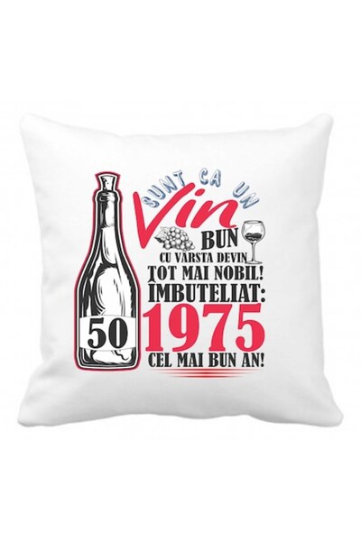 CRD PRINT Personalized Pillow with Print "I'm Like a Good Wine 50 Years", 40 x 40 cm, Polyester, White