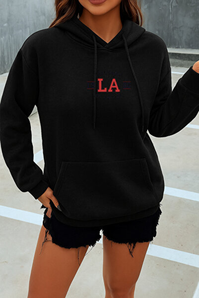 EydaMoon Women's Winter Cotton California Printed Hooded Kangaroo Pocket Regular Sweatshirt