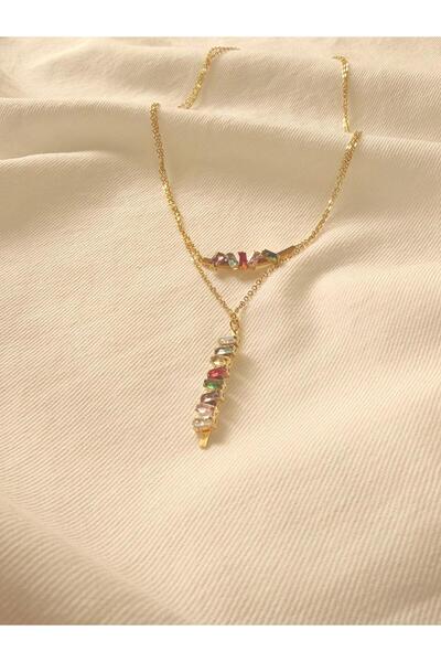 Melanj Craft Renkli Y Çelik Kolye - Gold