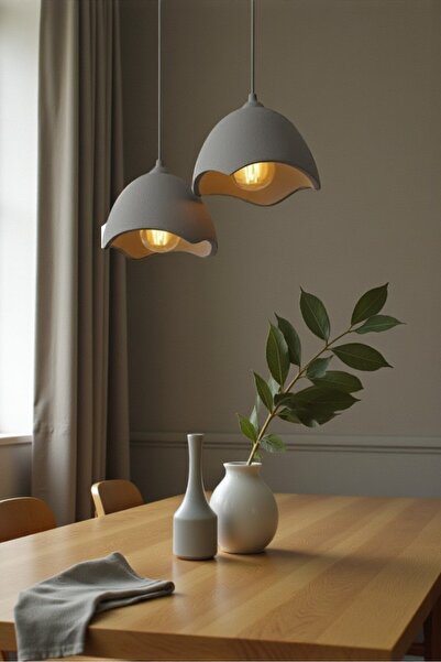 Dropcek eticaret İkili Beton Görünümlü Gri Şapka Avize Loft Stil Modern, Vega...