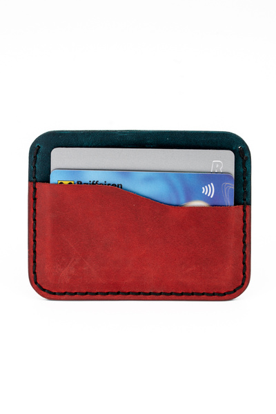 tudorAce Minimalist card holder, natural leather pull-up Red