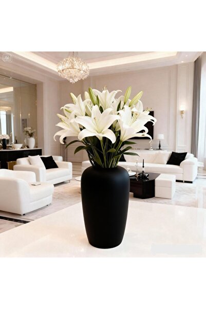 Lui Tasarım İskandinav Tarzı Modern Şık Seramik Siyah Midas Vazo 18,5 cm