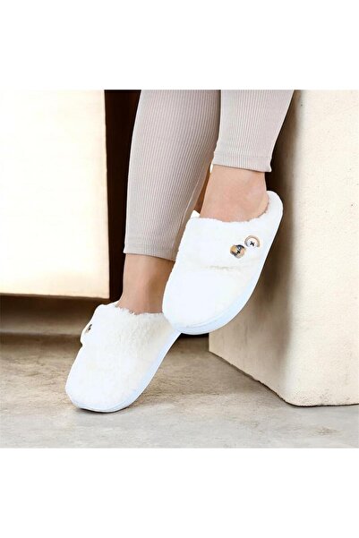leon Women's Button Patterned Plush Slippers