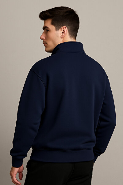 DEEPSENCE Чоловічий товстий 3-нитковий светр з прямим коміром, напівзастібкою та флісовою підкладкою