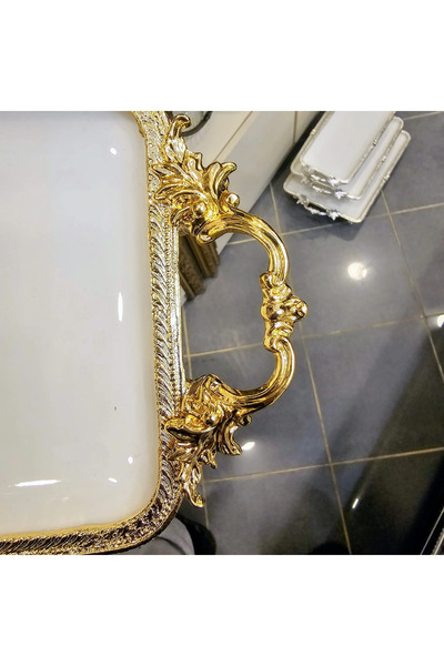 MaviDamla Cast Edge Frameded Footed Porcelain Presentation Plate Gold 30*14