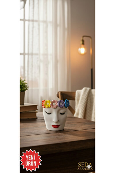 Handmade Flat and Flower Crowned Woman Faced Double Coffee Cup 225 Ml.