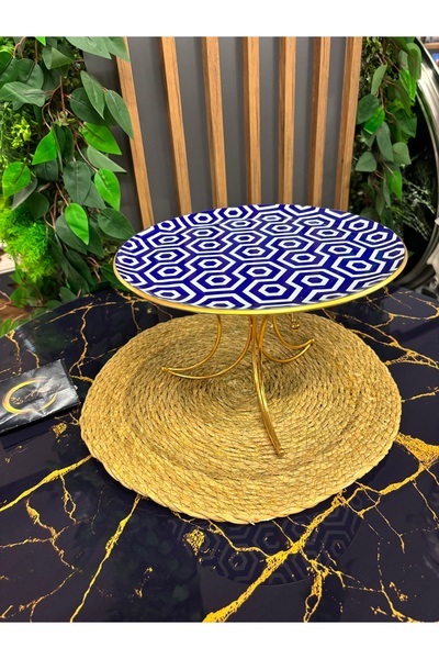 ARS HOME DEKOR Glass Decorative Display Stand with Line Detail Metal Gold Legs, Stand, Kura Piped K