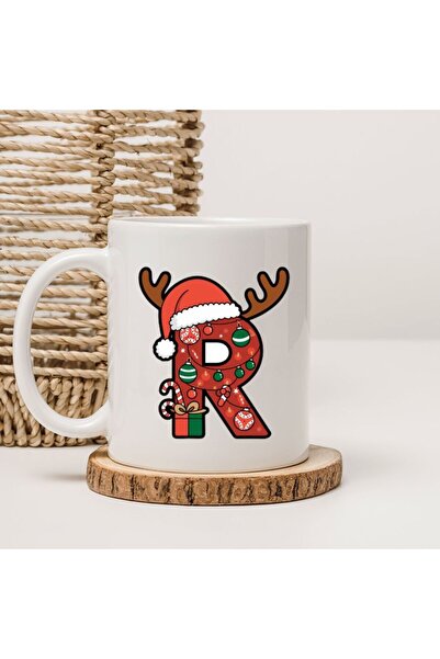 kubdekor Letter R New Year's Christmas Themed Gift Mug Cup