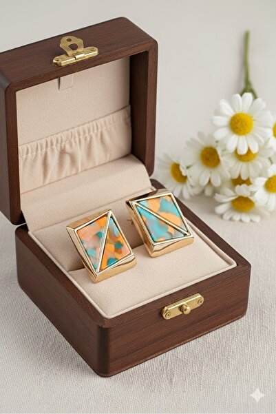 Dorvina Brass Women's Earrings Orange Green Triangle Cut Square Model Vintage Gold Color |   Stylish and Durable Jewelry
