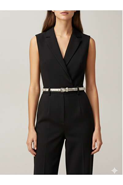 GoDeri 100% Genuine Leather, Thin 2 cm Snake Pattern Women's Dress, Trouser Belt with Silver Color Buckle; Snake