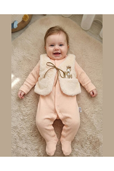 Asliva fashion Asliva Baby Salmon Corded Fabric Jumpsuit and Deer Embroidered...