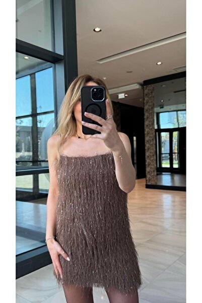 FEMİAS Brown Fringed Mini Dress
