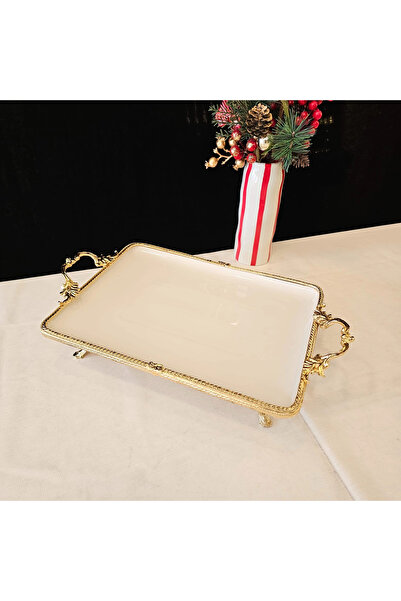 MaviDamla Cast Edge Frame Footed Porcelain Presentation Plate 35*26 Gold