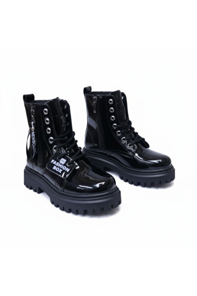 PATİK BEBE Cizme cu fermoar din piele neagră pentru fetiță