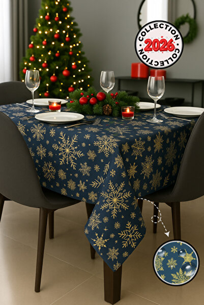 Soft Kare مفرش طاولة من الكتان المقاوم للماء ذو ملمس مميز بتصميم السنة الجديدة - أنيق ومتين