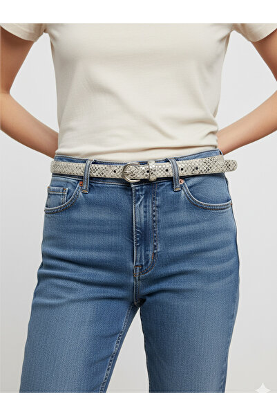 GoDeri 100% Genuine Leather, Thin 2 cm Snake Pattern Women's Dress, Trouser Belt with Silver Color Buckle; Snake