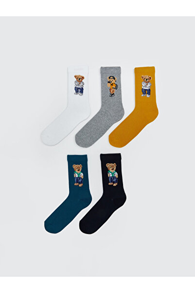 LC Waikiki Мъжки чорапи до глезена с щампа на плюшено мече, комплект от 5