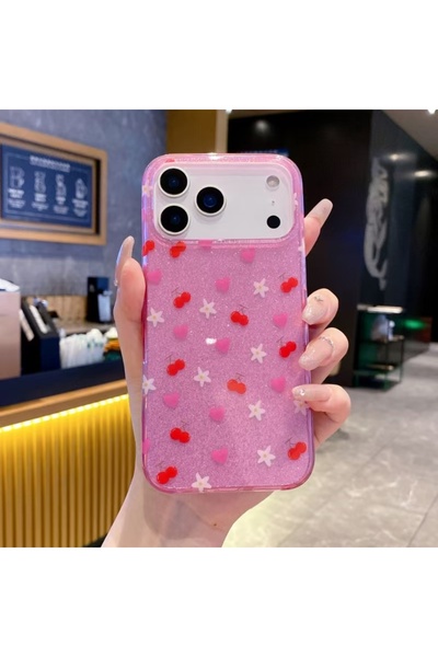 HYPERSOFT Iphone 15 Plus (6.7 inç) Uyumlu Simli Görünüm Flowers Desenli Şık K...