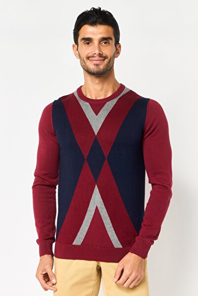 Lacoste Men Crew Neck Diamond Pattern Sweater, Multicolor