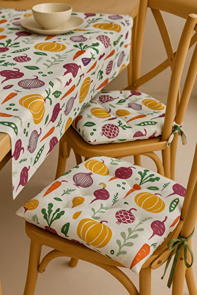 SHome طقم مطبخ فاخر – 1 مفرش طاولة 140×180 سم + 4 وسائد كراسي محشوة 45×45