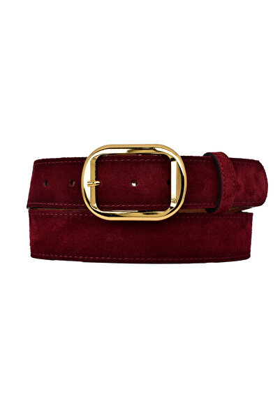 GoDeri 100% Genuine Leather, Gold Buckle 4 cm Burgundy Suede Women's Belt; Jeans, Sports Belt=Suede.44.Burgundy