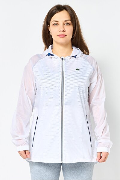 Lacoste Women Brand logo Hooded Raincoat, White