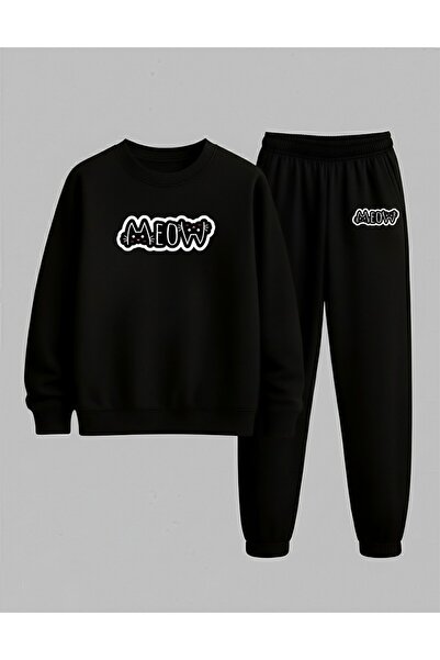 LORVEX Swea tricou - Set Trening Copii Gât rotund BLACK MEOW Imprimat 3 fire ...