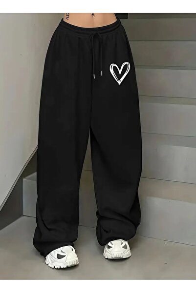 Le Vion Baskı Detaylı Oversize Geniş Paça Rahat Kesim Kadın Eşofman Altı