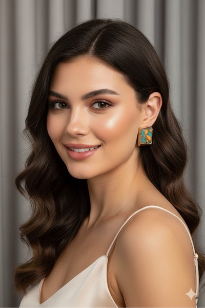 Dorvina Brass Women's Earrings Orange Green Triangle Cut Square Model Vintage Gold Color |   Stylish and Durable Jewelry