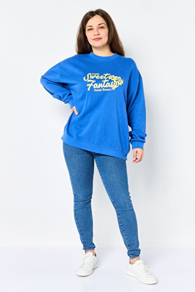 Misfit Women Crew Neck Graphic Print Long Sleeves Sweatshirt, Blue