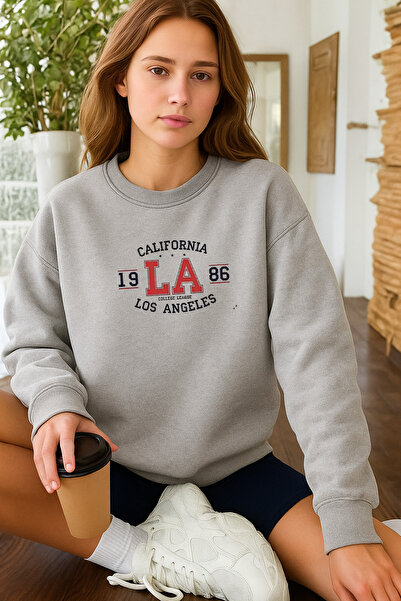 EydaMoon Women's Winter California Los Angeles Printed Regular Cotton Crew Neck Sweatshirt