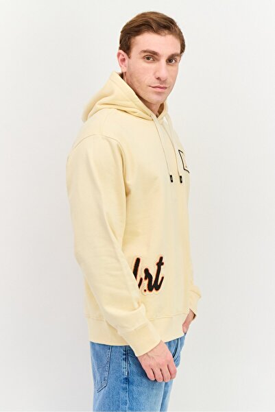 DRT Men Hood With Drawstring Long Sleeve Brand Logo Sweatshirts, Cream