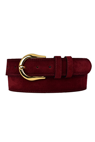 GoDeri 100% Genuine Leather, 4 cm Burgundy Suede Women's Belt with Gold Buckle; Jeans, Sports Belt=Suede.70.Burgundy