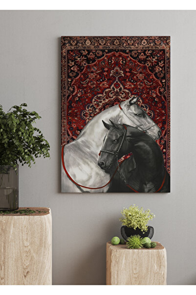 Design Art House Modern Tasarım Halı Detaylı Siyah Beyaz At Tablo